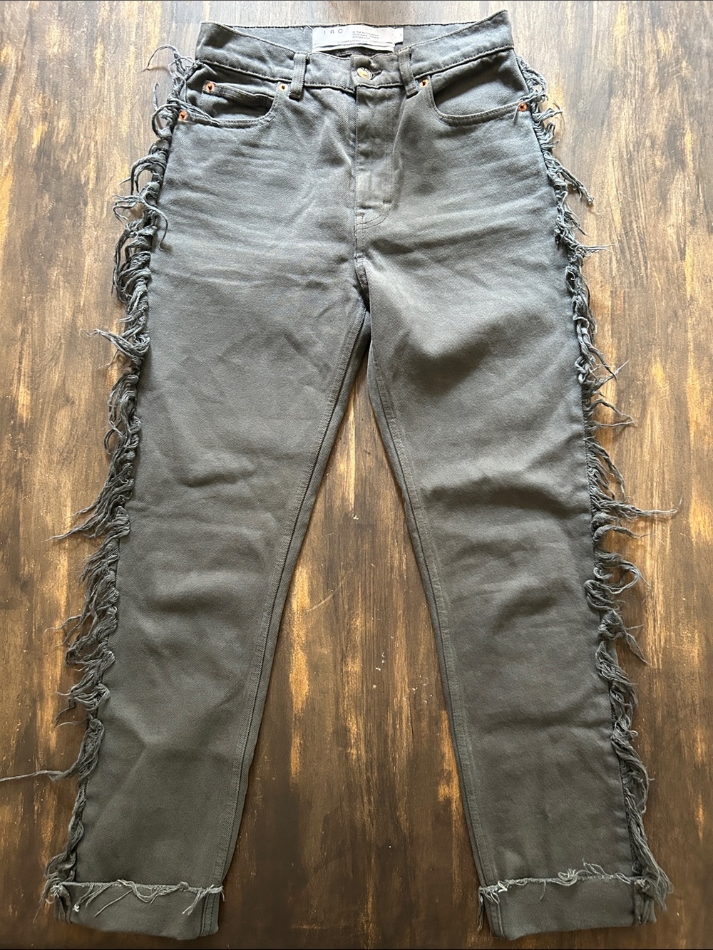 IRO Women's Straight-Leg Jeans with Frayed Side Seams - Gray